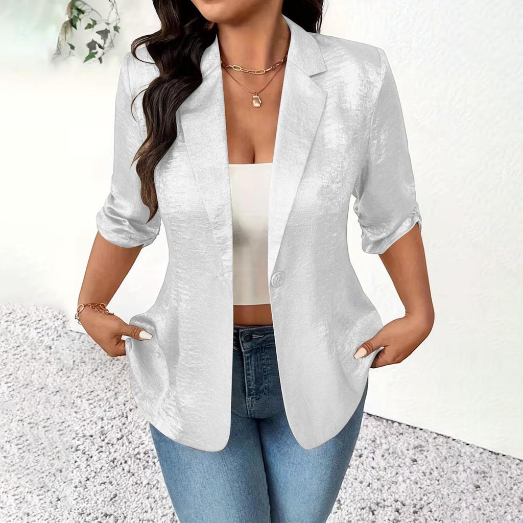 Women's - -Color Cardigan With Notched Collar And 3/4-Length Sleeves