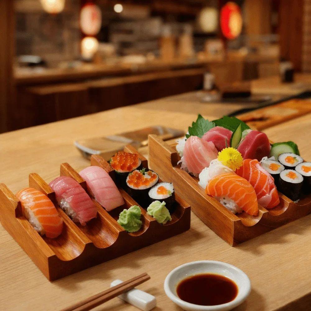 Japanese Style Walnut Sushi Rack Thickened Sushi Boat Creative Sushi Stand Dessert Display