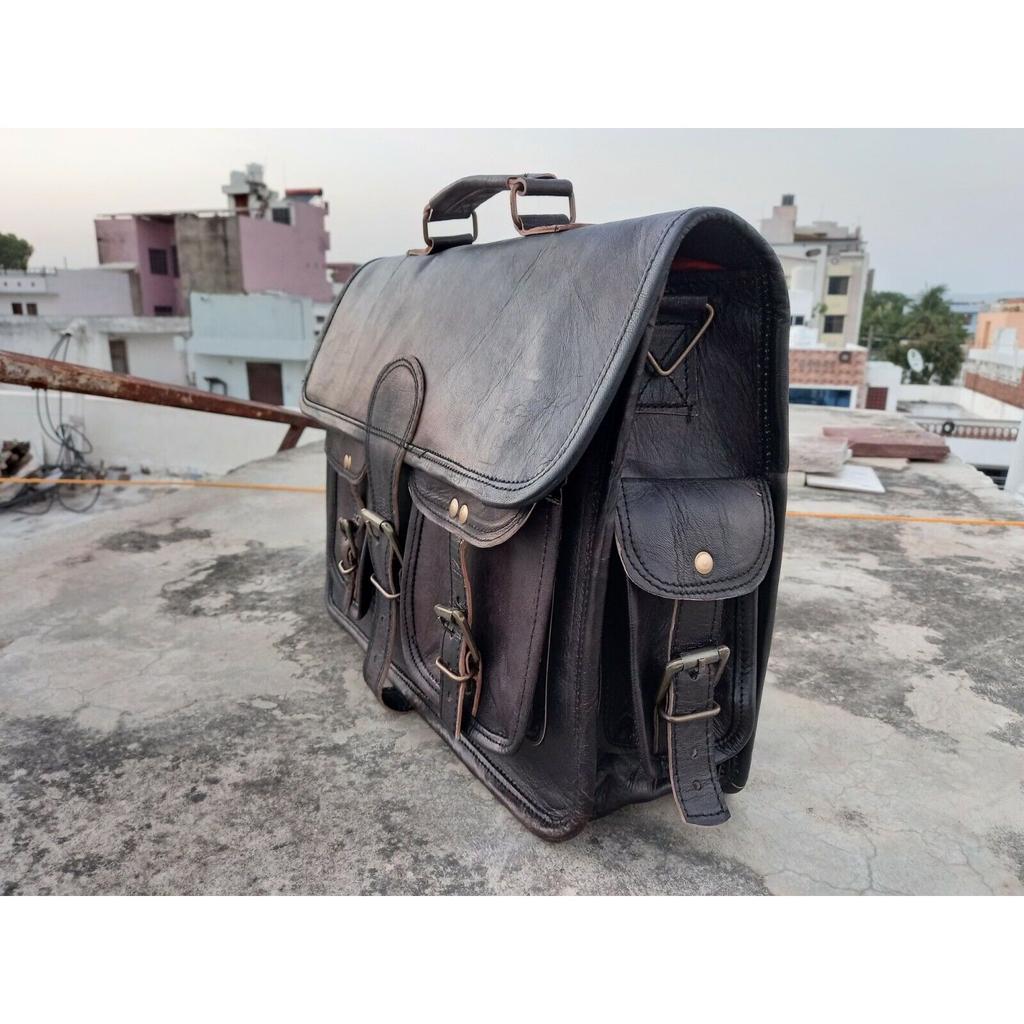 Мужская черная винтажная кожаная сумка-портфель для ноутбука, дорожная сумка-мессенджер, деловая сумка