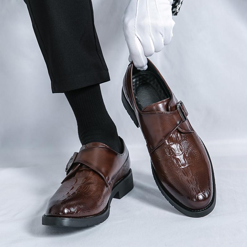2025 Весна Новые Мужские Деловые Туфли Кожаные Туфли с Крокодиловым Узором Мужские Британские Туфли с Пряжкой, Обувь Жениха для Свадьбы