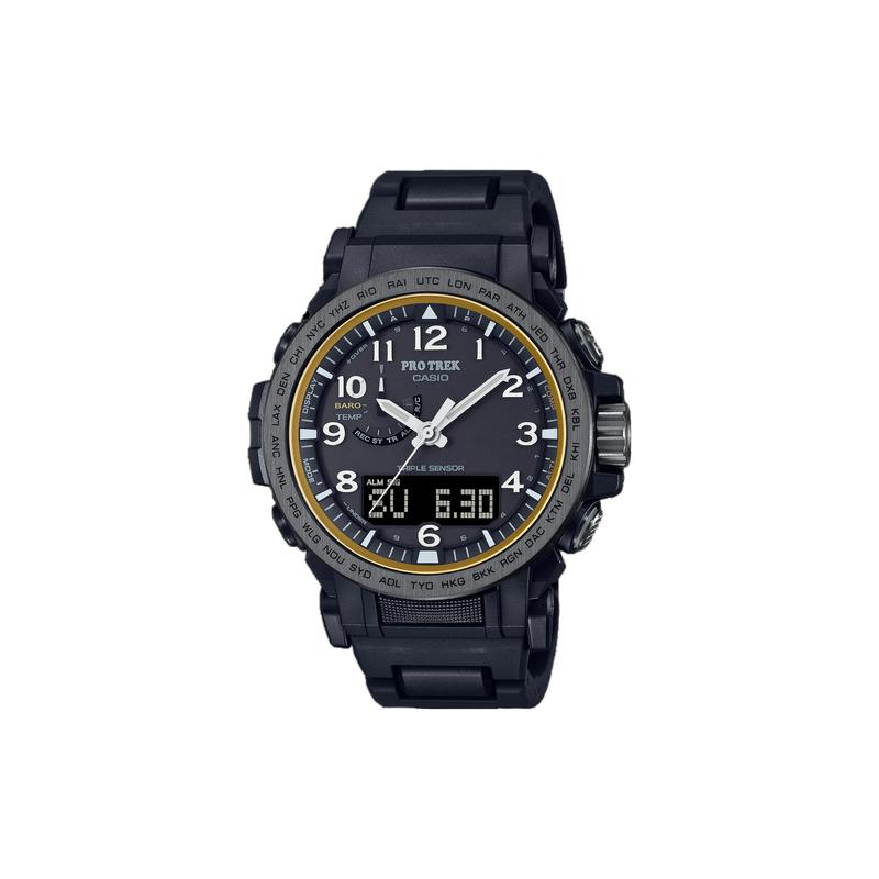 Casio Серия PRO TREK-Дисковый двойной дисплей 100 метров водонепроницаемость Солнечный кварцевый механизм Ремешок из смолы и металла Японские и корейские часы Мужские PRW-51FC-1JF