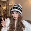 Корейская версия шерстяной шапки для женщин на осень и зиму, новое лицо, мелкая полосатая вязаная шапка, теплая и утолщенная, большая окружность головы