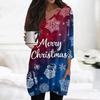 Женские топы с V-образным вырезом и рукавом 3/4, повседневные блузки средней длины, модные туники с рождественским принтом и карманами