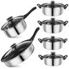 12 Piece Stainless Steel Cookware Set with Black Handle Milk Pot Soup Pot Frying Pan (Non Stick) Versatile Stylish Kitchen Pots