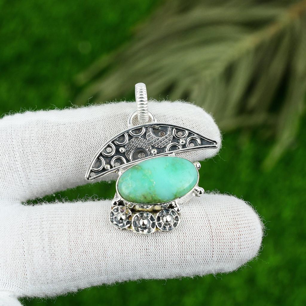 Натуральный хризопраз, подвеска с драгоценным камнем, зеленый, стерлинговое серебро 925 пробы, индийские украшения