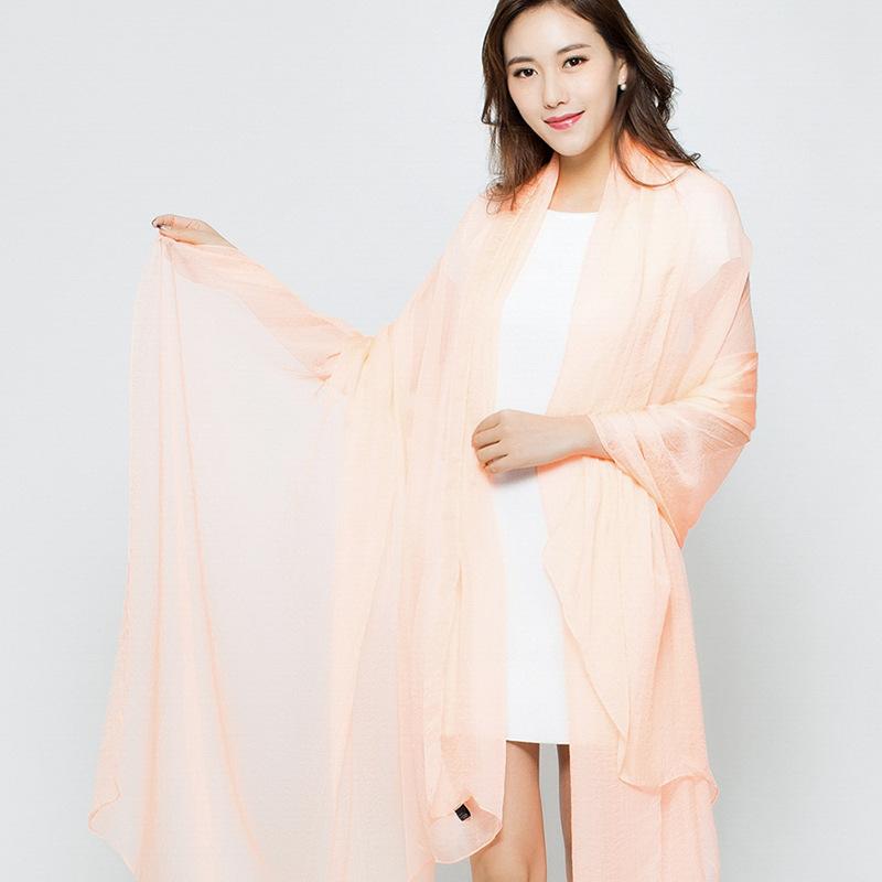 Летний однотонный искусственный шелк, очень большой шелковый шарф, пляжное полотенце для моря, длинный весенне-летний женский шифоновый шарф, плиссированная шаль