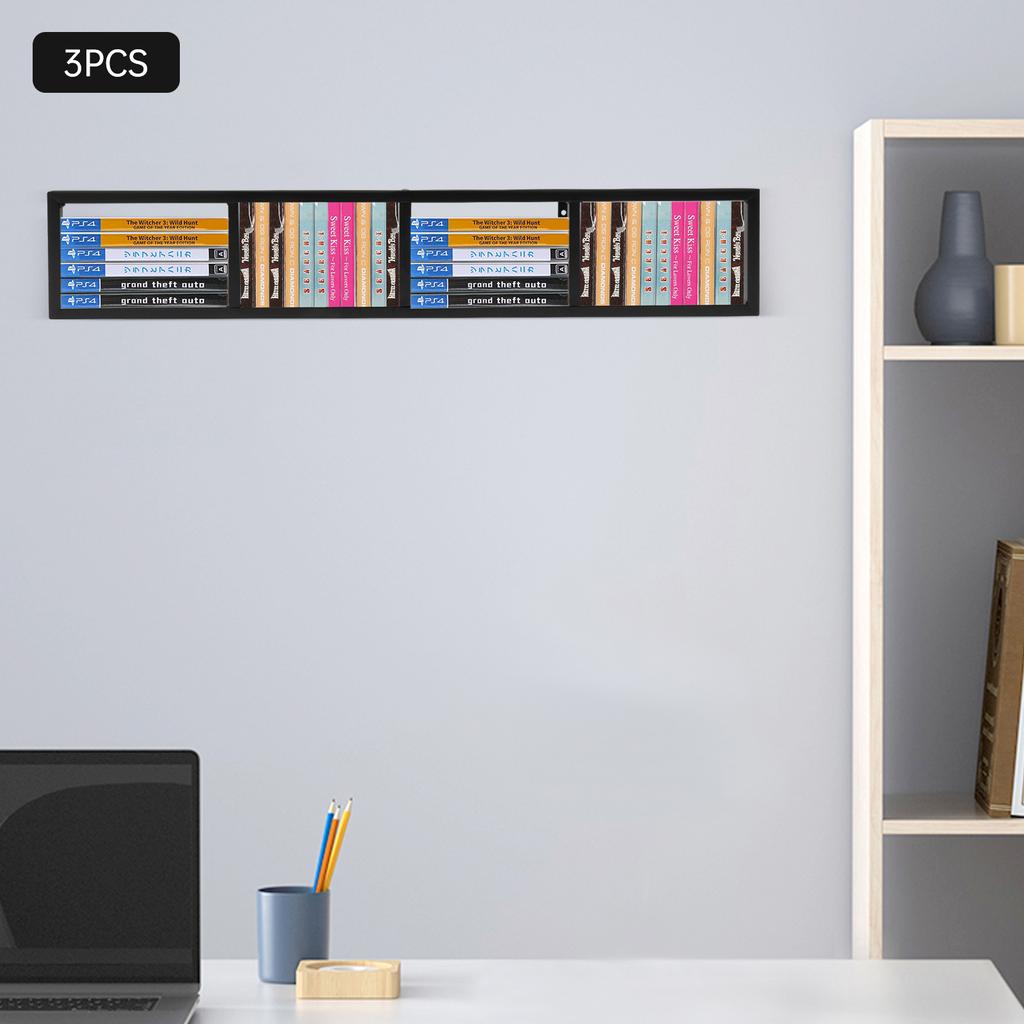 Black Wall Mount 34 Inch Media Storage Rack, CD DVD Organizer Shelf - Metal Bookcase for Video Games, Movies, Blu-ray, Records