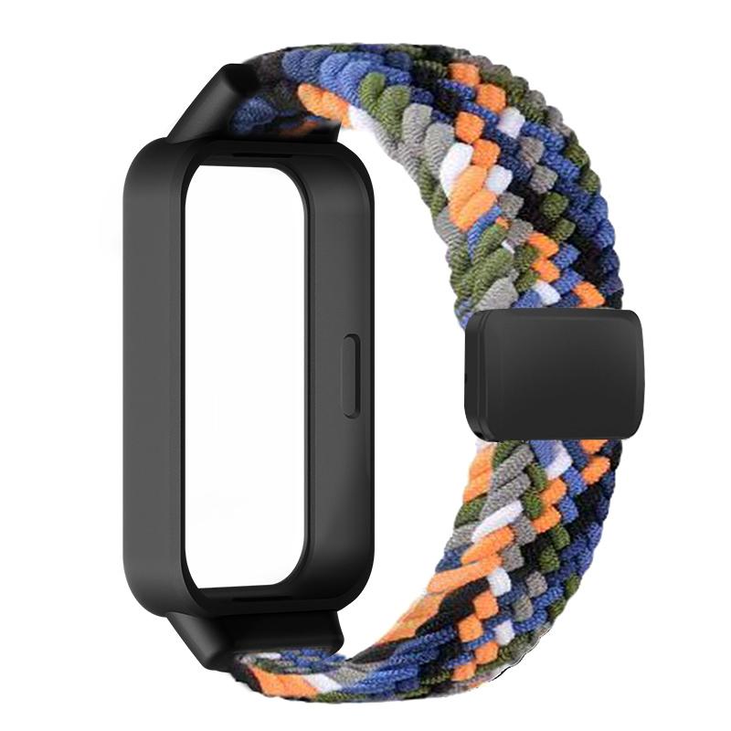 Плетеный ремешок+Чехол из ПК для Xiaomi mi band 9 8 active аксессуары спортивный магнитный Нейлоновый браслет correa+Чехол для Redmi band 3 2