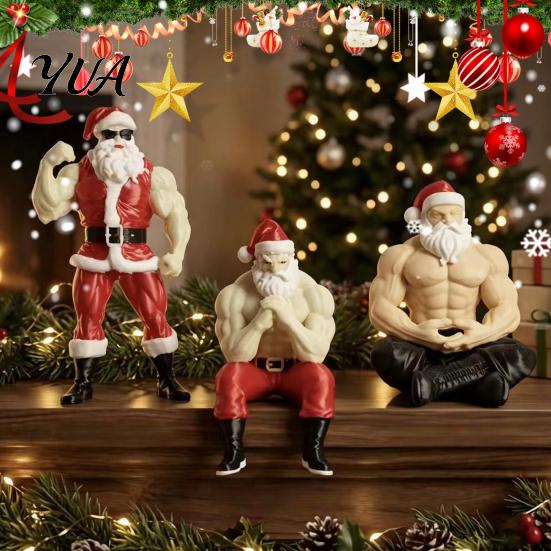 Strongman Santa Holiday Decor Muscular Claus Figurine, Funny Hilarious Resin Strong Statue, Novelty Quirky Christmas Tabletop Ornament Collectible