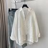 Sunscreen Long Sleeved Shirt for Women Loose Retro Layering Double Pockets Solid Color White Shirt Top