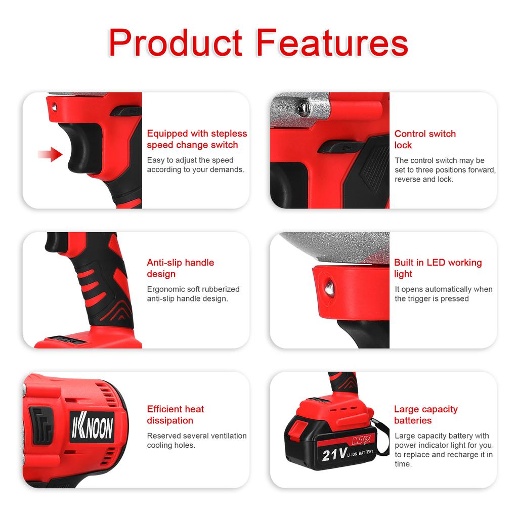 Household 2in1 21V Electric Drill Electric Wrench Set Rotation Ways Adjustment High Torque Power