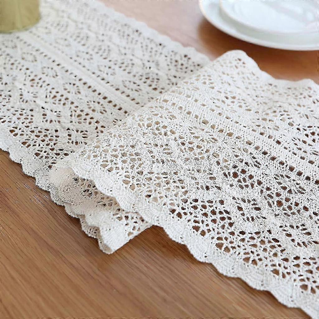 Vintage Crochet Table Runner, 24*220cm Vintage Lace Table Runner With Tassels For Wedding Festival Party Event