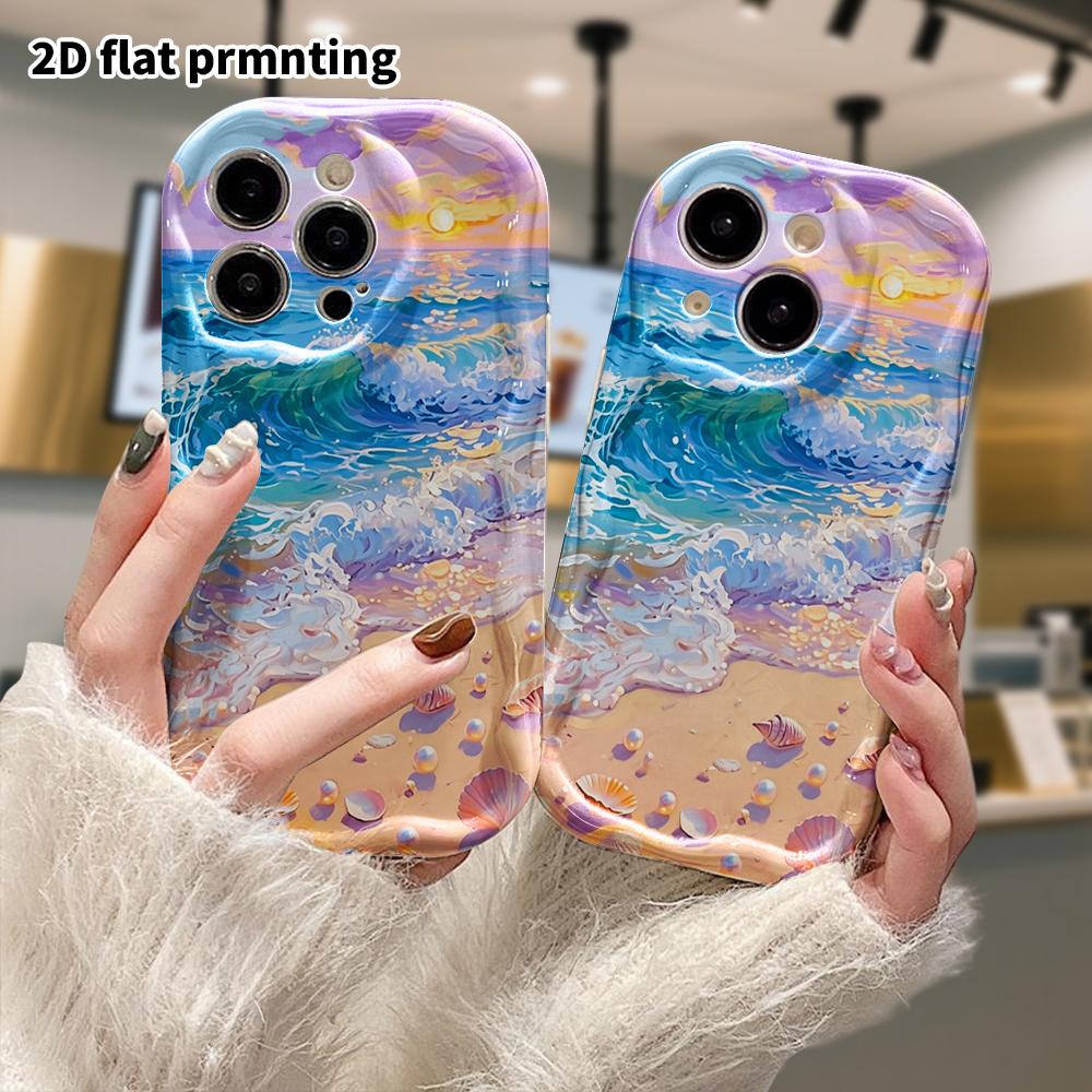 Phone Case: 2D flat, suitable for iPhone 18 17 16 15 14 13 12 Pro protective case, phone decoration, sunset beach, Halloween and Christmas gifts