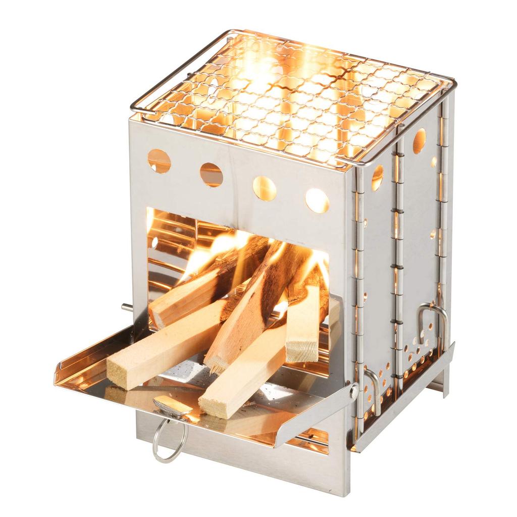 BUNDOK Box Stove BD-470, Fire Pit, Camping/Touring, Silver