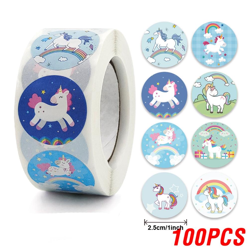 100-500 шт., наклейка с единорогом из мультфильма, детская наградная наклейка, подарочная декоративная этикетка, поощрение учителя, студенческие канцелярские наклейки