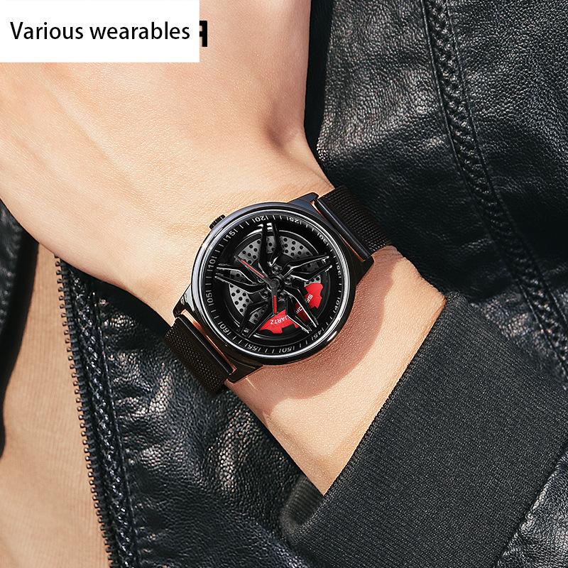 Новые крутые мужские кварцевые часы с трехмерным вращающимся циферблатом и водонепроницаемым сетчатым ремешком