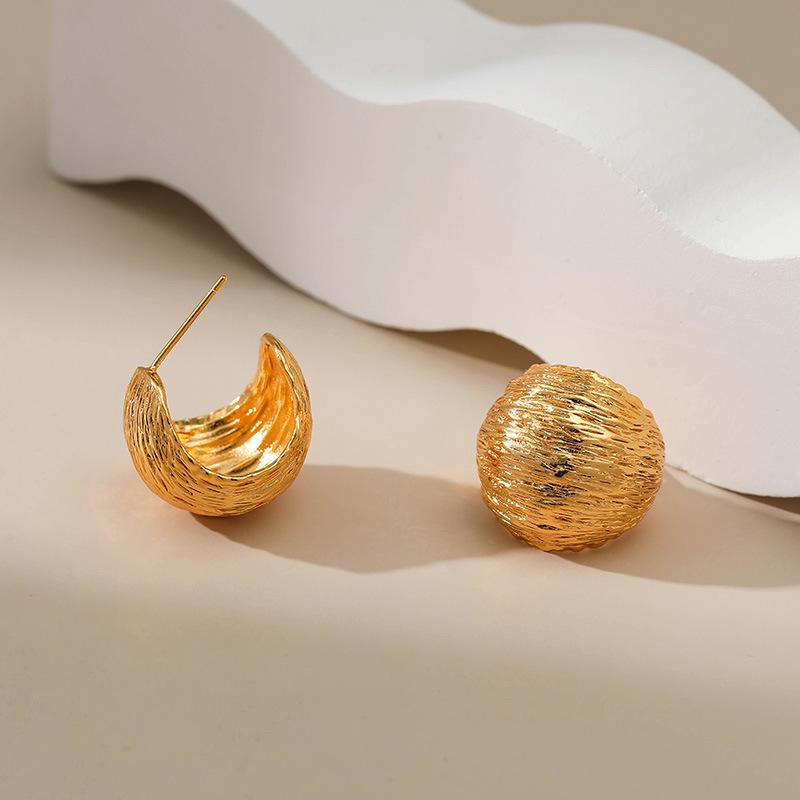 Small Semi Circle Metal Style Copper Plated Earrings For Women