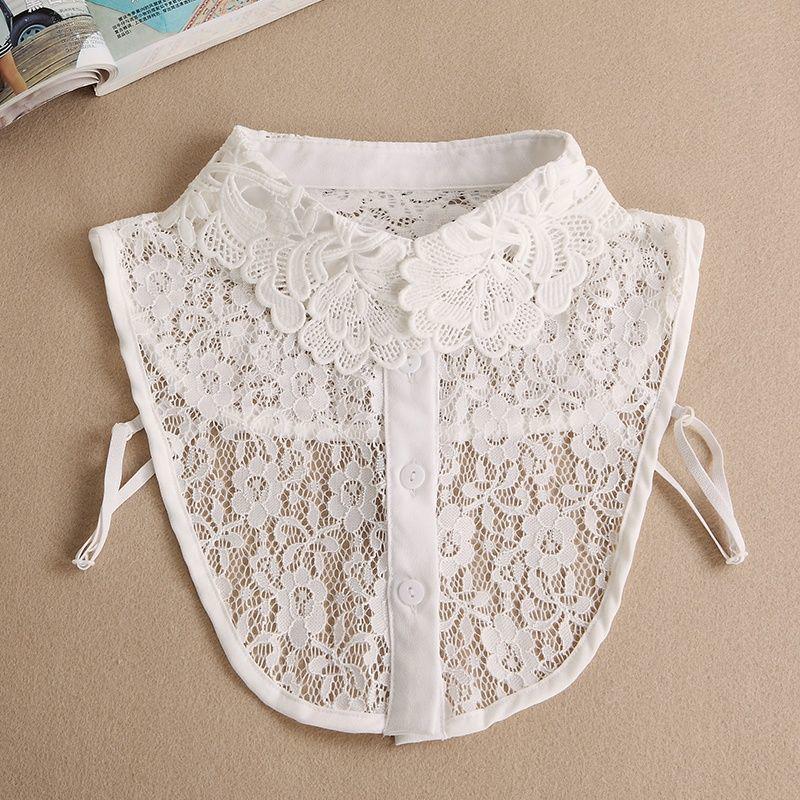 "Women's White Hollow Lace Detachable Chiffon Collar - Versatile Sweater and Shirt Accessory"