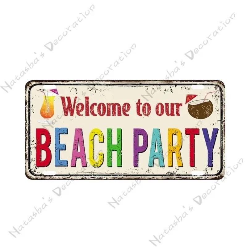 Beach Summer Surf License Plate, Metal Wall Decor 30x15cm