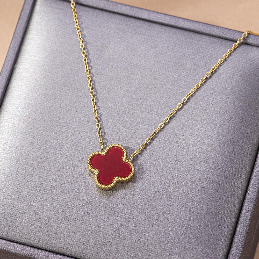 Изысканное ожерелье с четырьмя листами клевера, титановое стальное ожерелье, цепочка на ключицу, роскошное ожерелье премиум-класса Sense Of Light