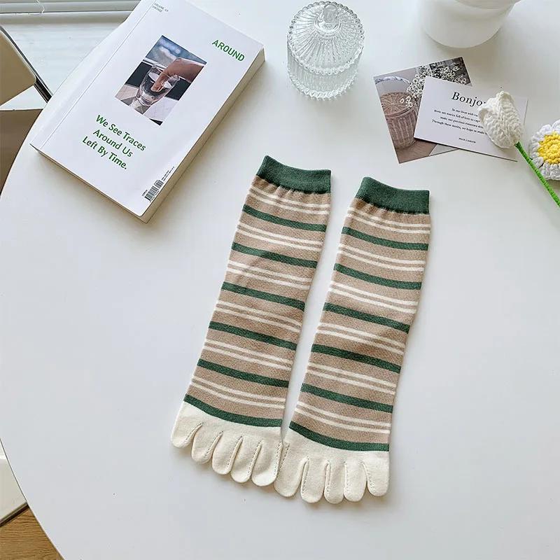 2 Pairs Five Finger Women Animals Cartoon Print Japanese Cute Socks Casual Plaid Floral Vintage Female Sock