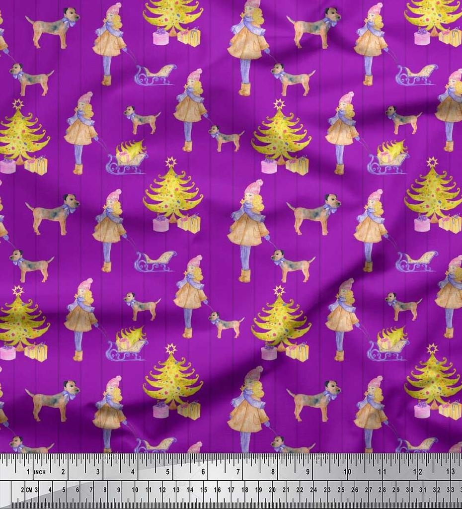 Soimoi Синяя японская креп-сатиновая ткань для женщин, подарочная коробка и рождественский принт в виде елки, на метр 42 дюйма