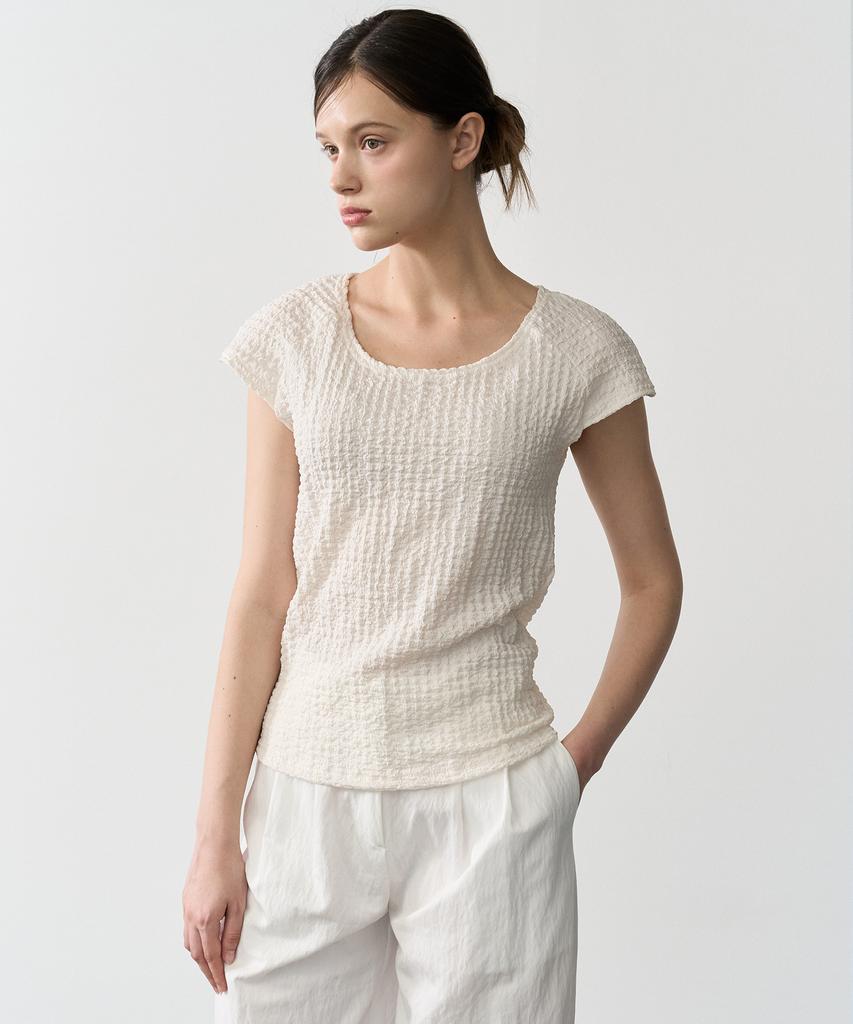 BIBYSEOB Crinkle Half T-Shirt Cream [T62]