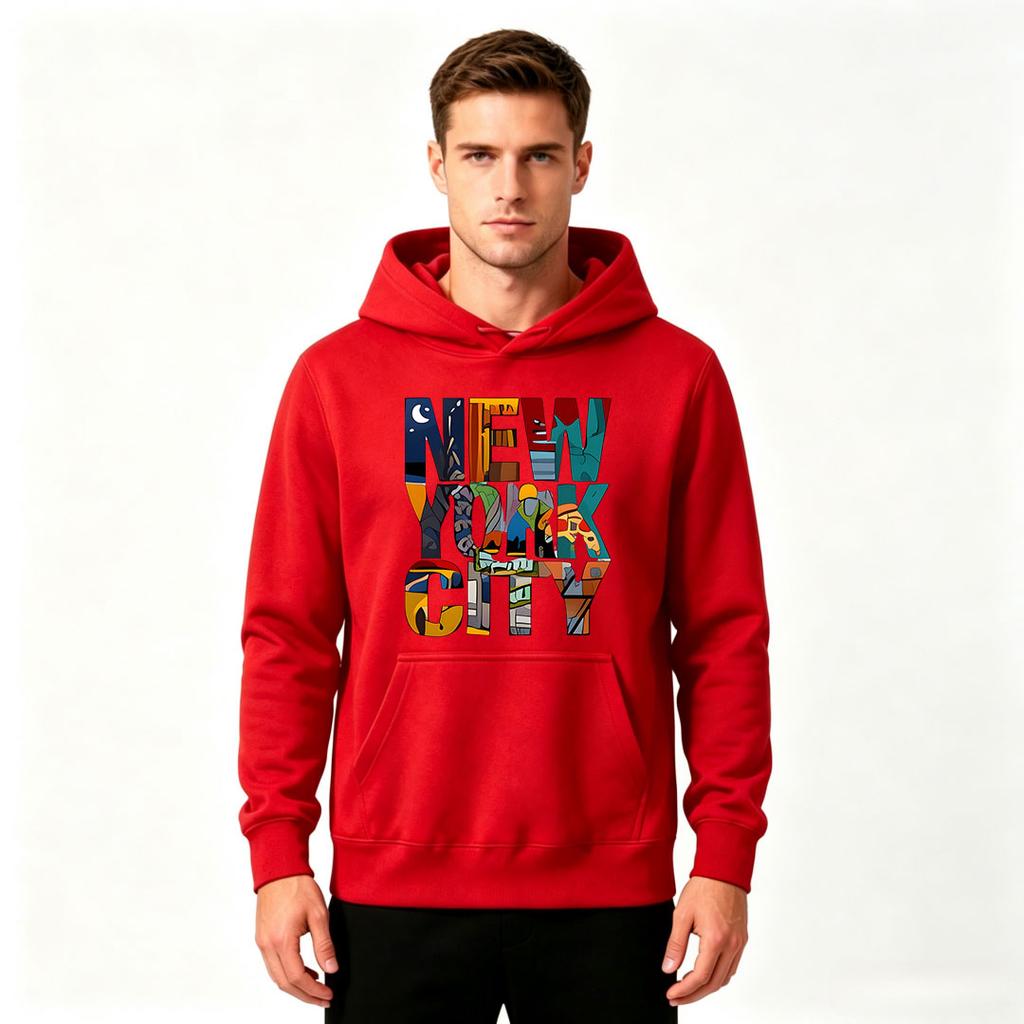 Men's New York City Graphic Print Pullover Hoodie Casual Long Sleeve Sweatshirt