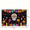 A day of dead sugar skull polyester background - vibrant floral design and cross, Mexican party decoration