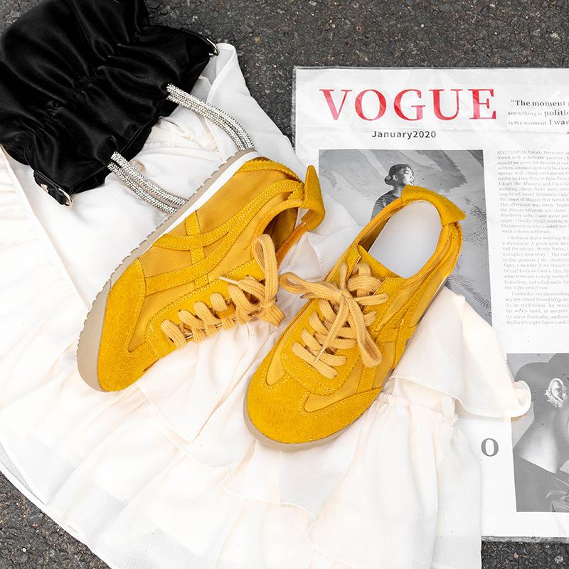 Customized leather silk soft sole German training shoes women's new casual sports board shoes women's color matching versatile Forrest Gump sho