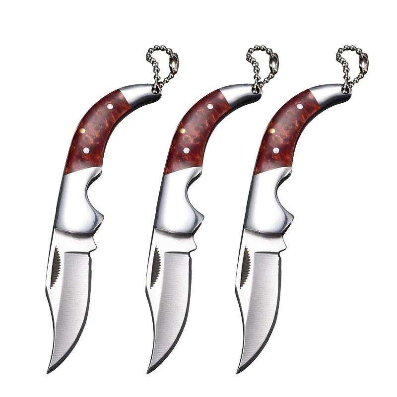 Нож для нарезки фруктов из нержавеющей стали, складной нож с деревянной ручкой, бытовой нож для очистки овощей и дыни, карманный нож