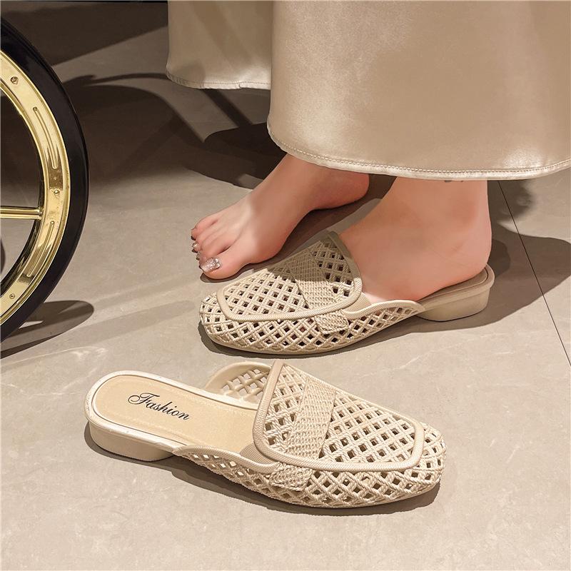 Новые классные тапочки Baotou Roman, женские летние модные плетеные свиные клетки, мягкая подошва, ретро-полые одинарные туфли, женская обувь