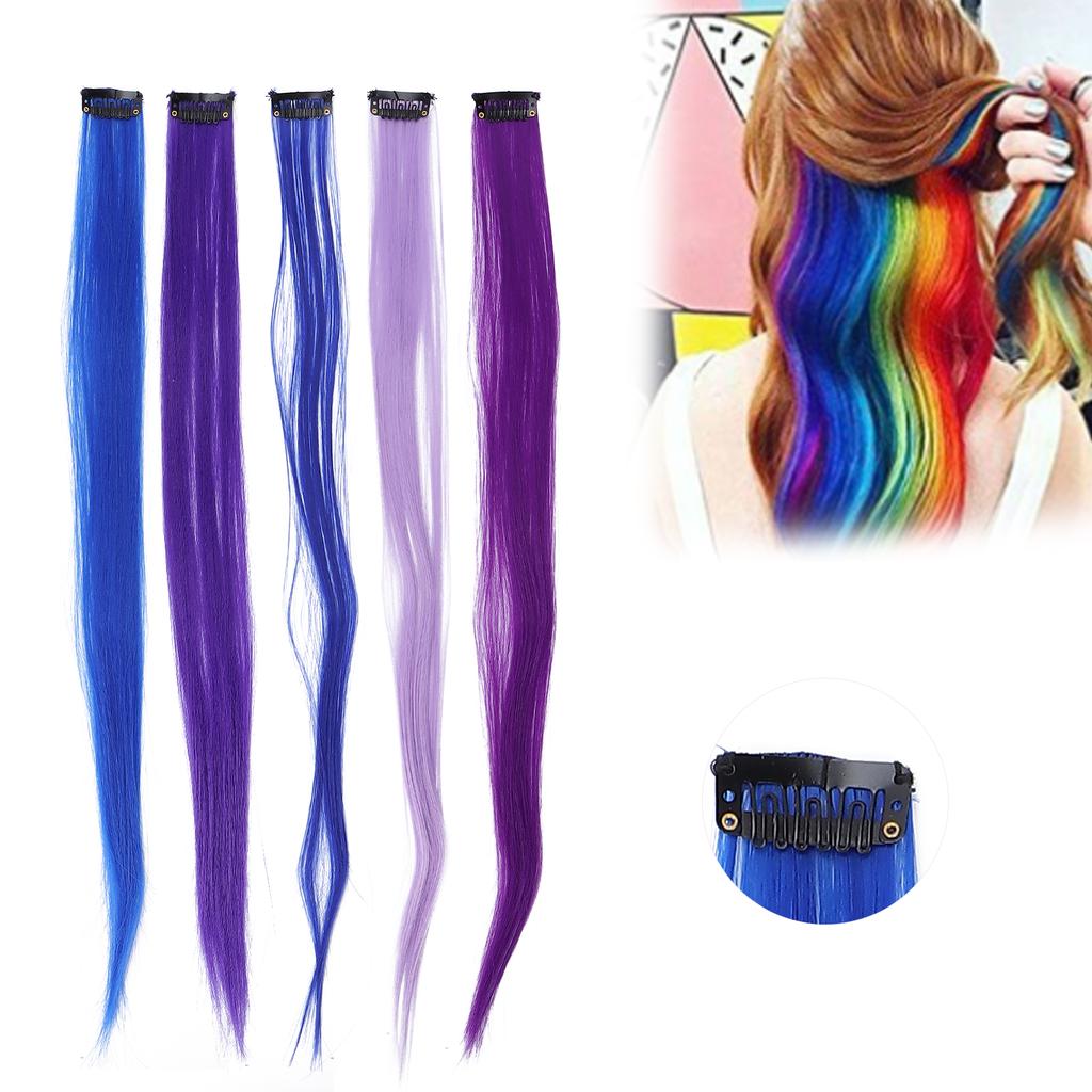 Colored Hair Extensions Highlight Synthetic Hairpiece Clipin Hair Extensions for Girls