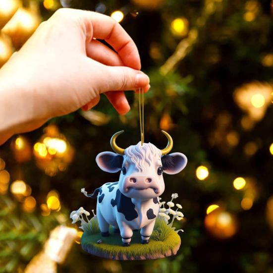 Christmas Cow Pendant Durable Acrylic Adorable Cow Ornament for Christmas Tree Decoration Party Favor