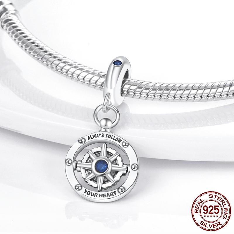 Горячая подвеска в виде сердца в виде компаса, подвеска в виде бусины, серебряная подвеска 925 пробы, оригинальный браслет MULA, сделай сам для изготовления ювелирных изделий