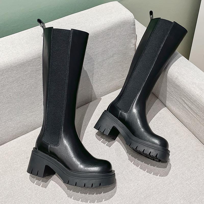 Изготовление на заказ женских сапог Мона, но сапоги до колена, кожаные сапоги-сигареты на толстой подошве, сапоги Мартин в европейском и американском стиле