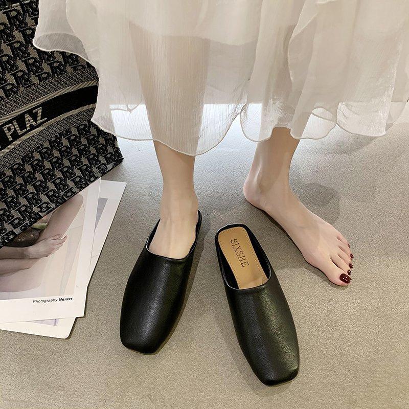 Баотоу полутапочки женские весна 2025 новые квадратный носок ретро интернет-знаменитость без задника офис прохладные тапочки