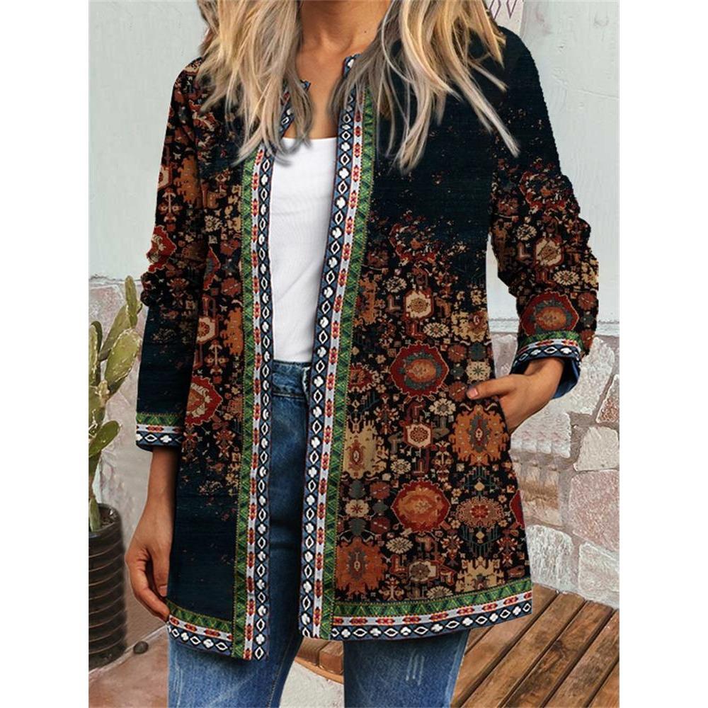 GMXIA Осень-зима винтажный этнический стиль принт большой размер куртка кардиган женская одежда
