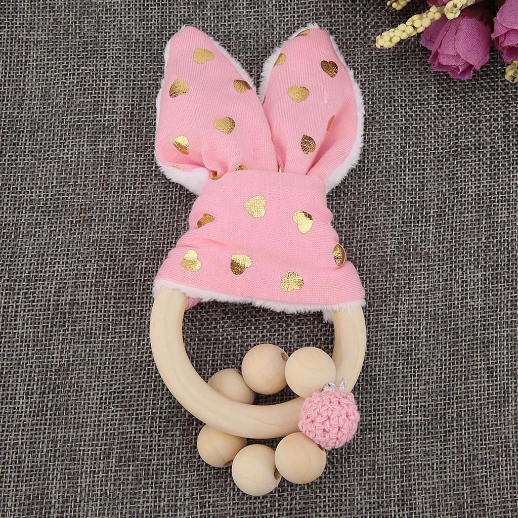 Wooden Handmade Colorful Beads with Rabbit Ear \'s Shape Hanging Decor for Baby