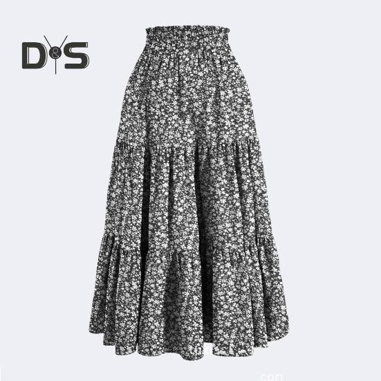 Женская юбка, эластичная, с высокой талией, на шнуровке, юбка-лето, в стиле бохо, с цветочным принтом, оборками, низом, длинная юбка