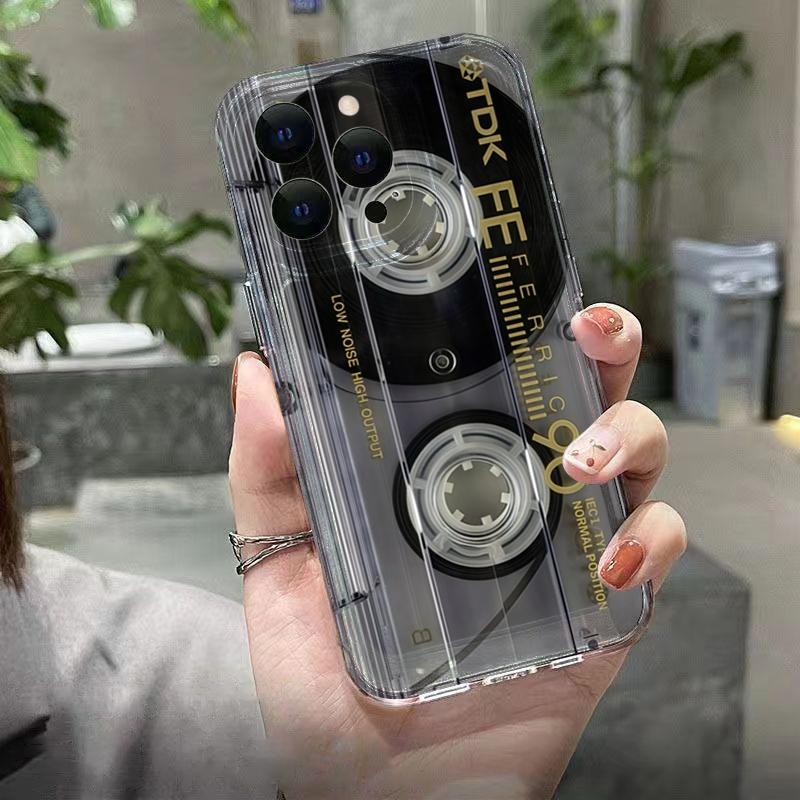 Retro Creative Audio Tape Pattern Case For Samsung Galaxy S25 S24 S23 S22 Ultra Plus S21 FE A56 A35 A55 A34 A54 A53 Clear Cover