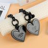 Leather Love Chain Keyring Pure Black Love Heart Key Ring Love Heart Shaped Keychain  Bag Hanging