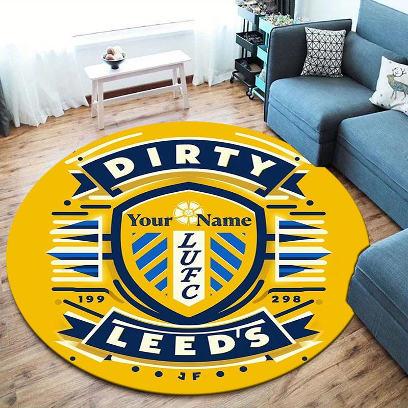 Круглый ковер с индивидуальным именем Leeds United, Ковер для гостиной, спальни, дивана, игровой комнаты, Нескользящий коврик для пола