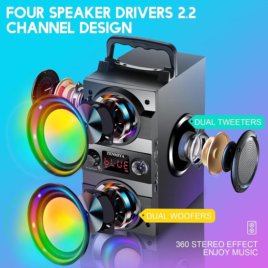 TOPROAD 40W(60 Вт пиковая мощность) Портативные Bluetooth-колонки с сабвуфером, беспроводной стереофонический магнитофон с богатыми басами и светодиодной подсветкой