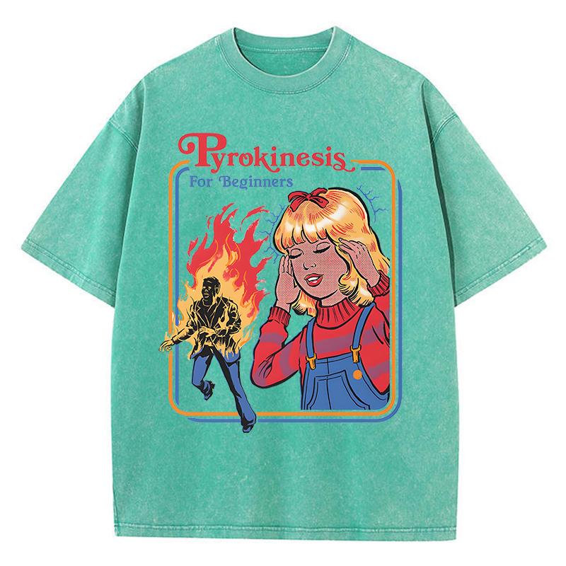 Пирокинез для начинающих, стираные ретро мужские футболки, модная хлопковая одежда, свободная футболка большого размера