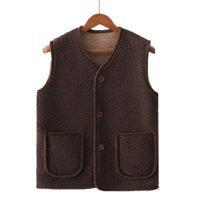 Winter Warm Fleece Vest for Mom Thickened Lamb Wool Waistcoat Outerwear for Elderly Women Autumn and Winter Plus Size Insulated