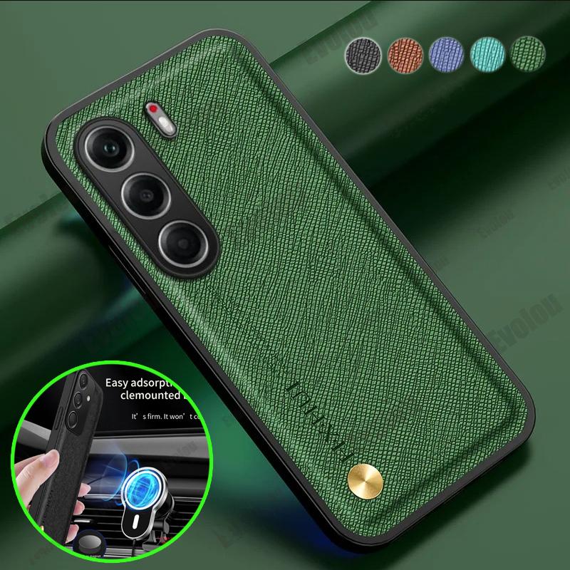 Автомобильный магнитный держатель Противоударный чехол Для Tecno Camon 40 Pro 5G Кожаная текстура Защитная крышка Для Infinix Note 50 Pro+ 40 Pro