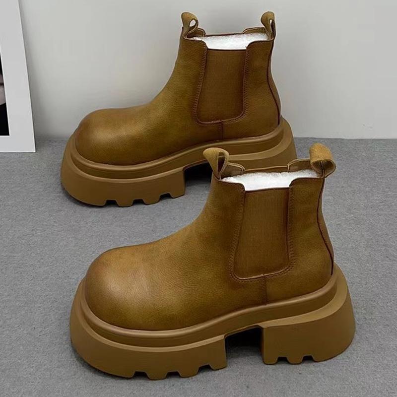 Кожаные женские зимние ботильоны на платформе и среднем каблуке, дизайнерские массивные мотоциклетные ботинки 2024 года, трендовая зимняя мода, Botas Mujer
