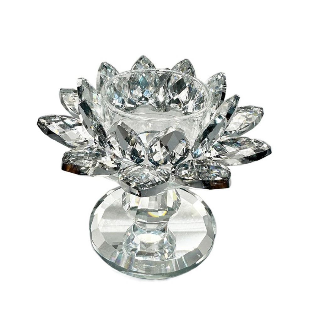 Durable Crystal Lotus Candlestick Elegant Lotus Flower Figurines Glass Candle Stand  Coffee Table