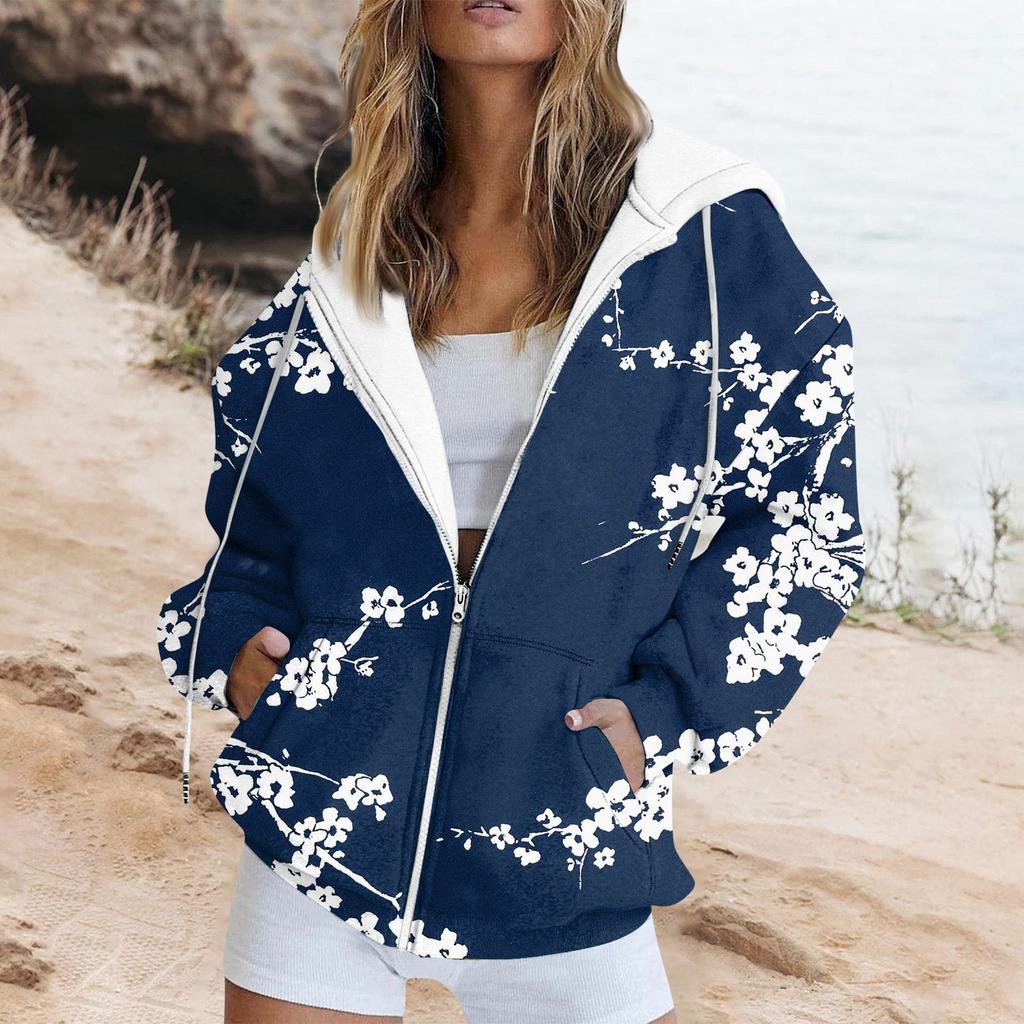 Women's Casual Halloween Print Long Sleeve Sweatshirt Pocket Jacket Zipper Hoodie Coat